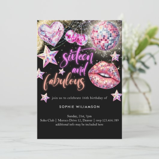 16歳の素晴らしいネオンディスコの誕生日 招待状 (スタンド正面)