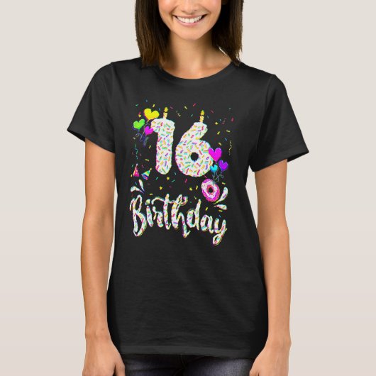 16歳の誕生日おめでとうドーナツTシャツ 誕生祭 Tシャツ (正面)