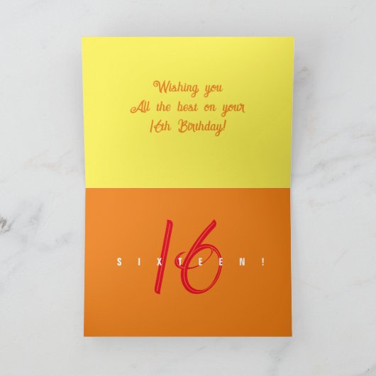 16歳の誕生日おめでとう カラフルなカード カード (内部)