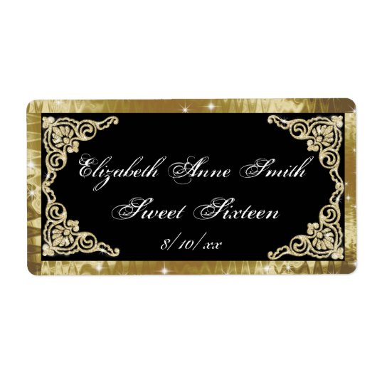 16歳の誕生日おめでとう、ゴールドとブラックのボトルラベル ラベル (正面)