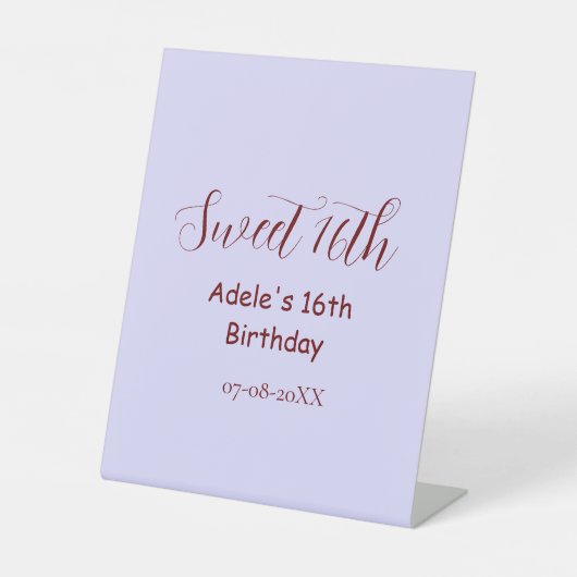 16歳の誕生日おめでとう パステルパープル レトロ 名前 台座サイン (正面)