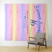 16歳の誕生日おめでとう!パーソナライズされた虹のグリッタータペストリー タペストリー (インサイチュ(横))