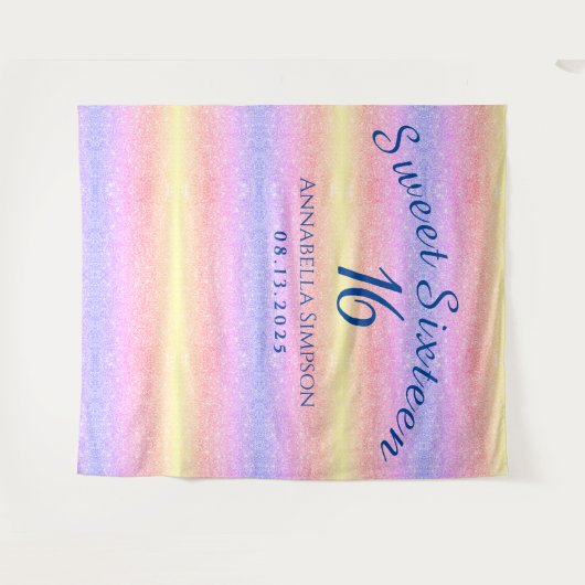 16歳の誕生日おめでとう！パーソナライズされた虹のグリッタータペストリー タペストリー (正面(横))