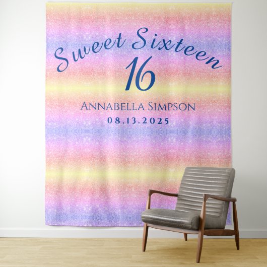 16歳の誕生日おめでとう！パーソナライズされた虹のグリッタータペストリー タペストリー (インサイチュ)