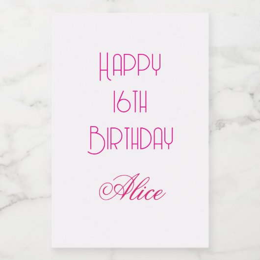 16歳の誕生日おめでとう ピンク 白 カスタム 名前 年齢 フードラベル (シングルラベル)