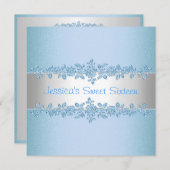 16歳の誕生日おめでとう Pretty Blue Roses 誕生日パーティー 招待状 (正面/裏面)