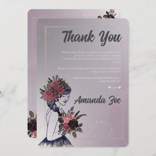 16歳の誕生日お礼カード 招待状 (正面/裏面)