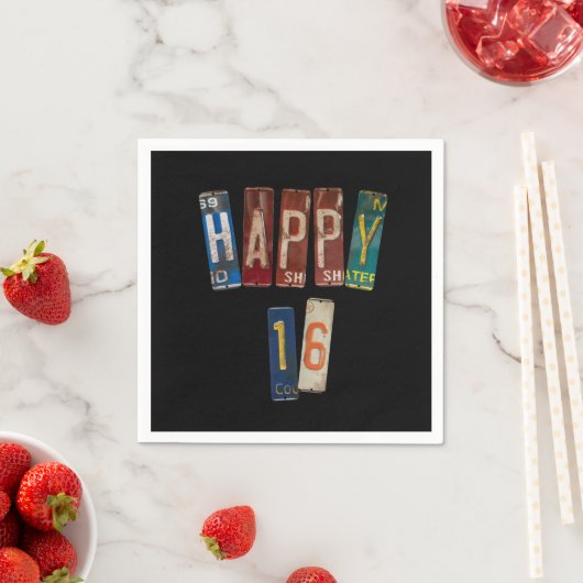 16歳の誕生日のための錆びたライセンスプレート スタンダードカクテルナプキン (インサイチュ)