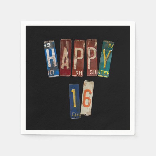 16歳の誕生日のための錆びたライセンスプレート スタンダードカクテルナプキン (正面)