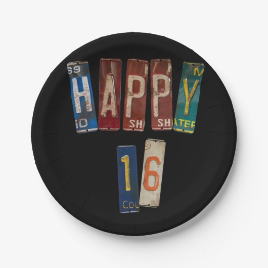 16歳の誕生日のための錆びたライセンスプレート ペーパープレート (正面)