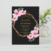 16歳の誕生日のトロピカルジオメトリックブラックスウィート16 招待状 (スタンド正面)