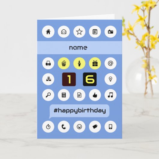 16歳の誕生日の追加ネームパーソナライズされた計算 カード (黄色い花)