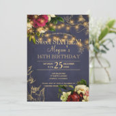 16歳の誕生日の金色の花の冬のログハウススタイル 招待状 (スタンド正面)