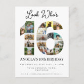 16歳の誕生日をチェック！写真コラージュ招待状 ティーンエイジャー インビテーションポストカード (正面)