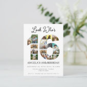 16歳の誕生日をチェック！写真コラージュ招待状 ティーンエイジャー インビテーションポストカード (スタンド正面)