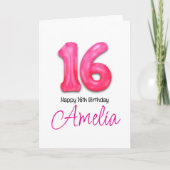 16歳の誕生日を祝う数字バルーンカード カード (正面)