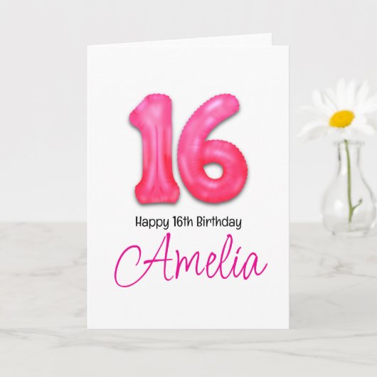 16歳の誕生日を祝う数字バルーンカード カード (小さな植物)