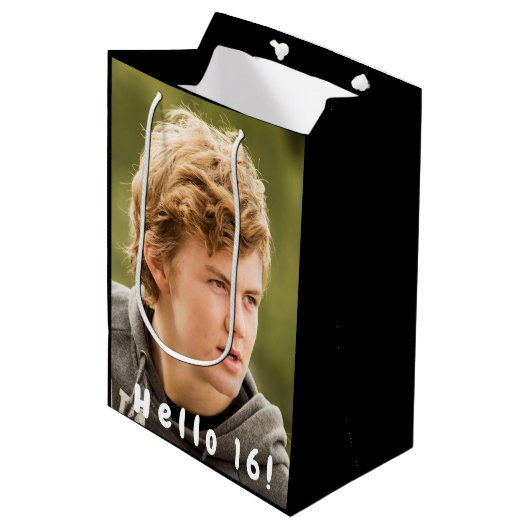 16歳の誕生日カスタム写真こんにちは16男の子 ミディアムペーパーバッグ (正面アングル)