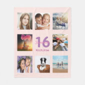 16歳の誕生日カスタム写真コラージュバラ金ゴールドピンク フリースブランケット (正面)