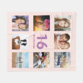 16歳の誕生日カスタム写真コラージュバラ金ゴールドピンク フリースブランケット (正面(横))