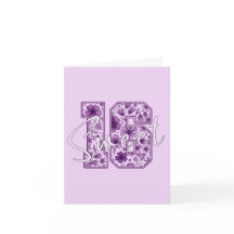 16歳の誕生日カード Sweet 16 - パープルフラワーと数字