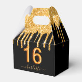 16歳の誕生日グリッターブラック金ゴールド感謝していユー フェイバーボックス (正面サイド)