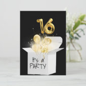 16歳の誕生日ゴールド風船（ホワイトボックス） 招待状 (スタンド正面)