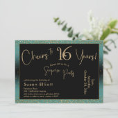 16歳の誕生日サプライズおめでとう ティールとゴールド 招待状 (スタンド正面)