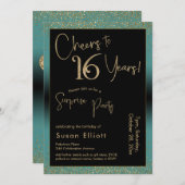 16歳の誕生日サプライズパーティー ティール 招待状 (正面/裏面)