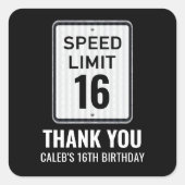 16歳の誕生日スピードリミットブラック＆ホワイトサイン スクエアシール (正面)