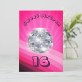 16歳の誕生日ディスコダンスミュージックピンク招待状 カード (スタンド正面)