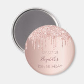 16歳の誕生日バラ金ゴールドグリッタードリップスグラム マグネット (正面/裏面)
