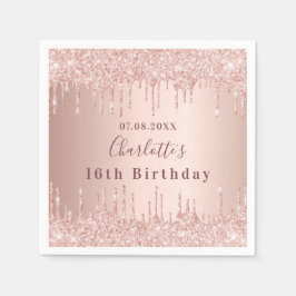 16歳の誕生日バラ金ゴールドグリッタードリップモノグラム スタンダードカクテルナプキン