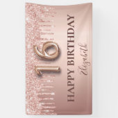 16歳の誕生日バラ金ゴールドグリッターピンクバルーンスタイル 横断幕 (縦)