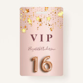 16歳の誕生日バラ金ゴールドピンク星バルーンスクリプト バッジ (正面)