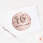16歳の誕生日バラ金ゴールドピンク星バルーンフォント ラウンドシール (封筒)
