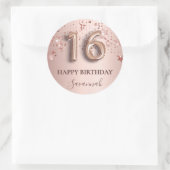 16歳の誕生日バラ金ゴールドピンク星バルーンフォント ラウンドシール (バッグ)