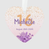 16歳の誕生日バラ金ゴールド紙吹雪紫色の花 オーナメント (裏面)