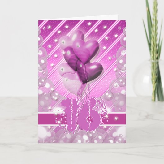 16歳の誕生日バルーンが明るい カード (正面)