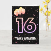 16歳の誕生日バルーンとコンフェティ カード (黄色い花)