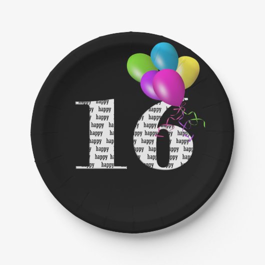 16歳の誕生日バルーンブーケ ペーパープレート (正面)