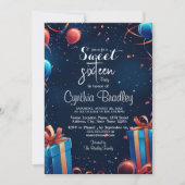 16歳の誕生日パーティーとコンフェッティ 招待状 (正面)