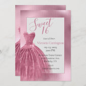 16歳の誕生日パーティーのためのエレガントなドレス 招待状 (正面/裏面)