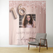 16歳の誕生日パーティーの写真 ローズゴールド グリッター ピンク タペストリー