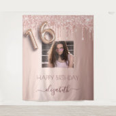 16歳の誕生日パーティーの写真 ローズゴールド グリッター ピンク タペストリー