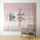 16歳の誕生日パーティーローズゴールドバルーングリッター タペストリー (インサイチュ(横))