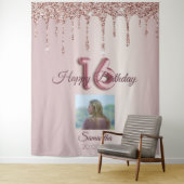 16歳の誕生日パーティーローズゴールドバルーングリッター タペストリー (インサイチュ)