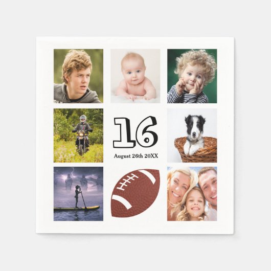 16歳の誕生日パーティー写真コラージュ10代のボーイ スタンダードカクテルナプキン (正面)