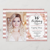 16歳の誕生日パーティー招待状（写真付き）- ローズゴールド ホワイト 招待状 (正面/裏面)