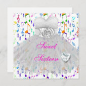 16歳の誕生日パーティー音楽 スウィート16 招待状 (正面/裏面)